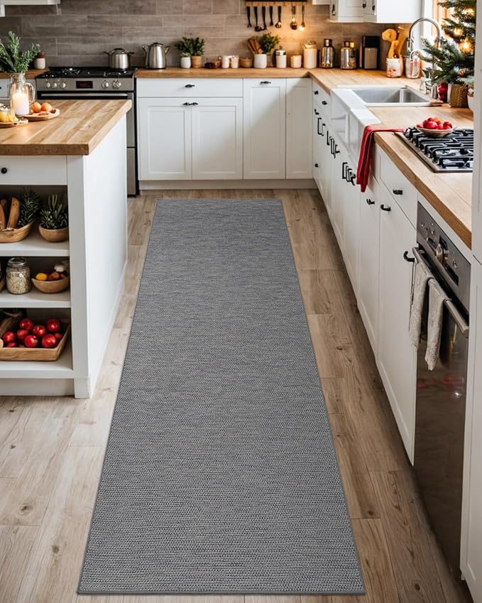 DEXI Hallway Runner Rug 2x6, Non Slip Rubber Backed Runners Carpet, Ultra Thin Entryway Rugs Indoor for Kitchen Hallway Entrance Bedroom, Grey