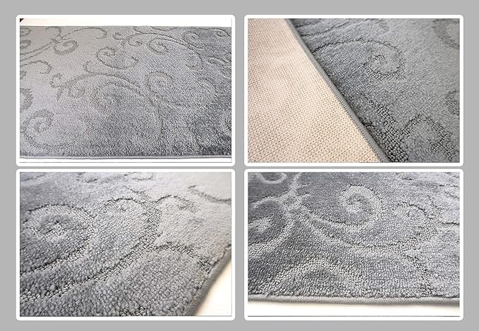 Custom Cut Hallway Runner Rug, Slip Resistant, 31 Inch Wide X Your Choice of Length, Scroll Grey, 31 Inch X 32 feet