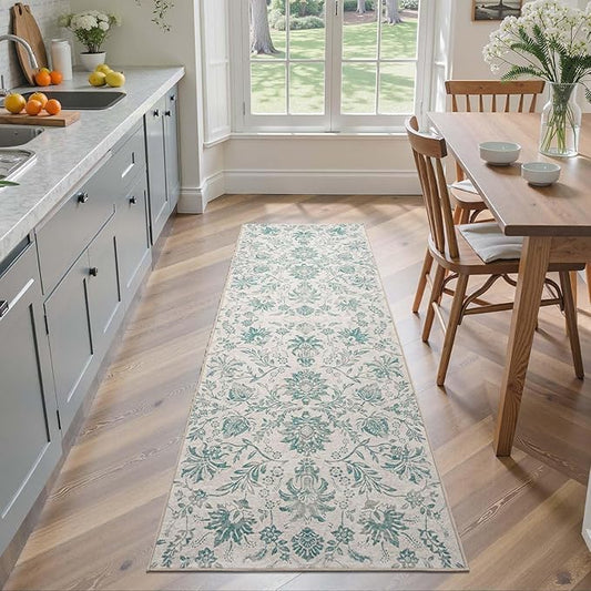 jinchan Runner Rugs 2x5 Vintage-Inspired Floral Design Machine Washable Non-Slip Ultra-Thin Low Pile Rubber Backing Runner Rug for Kitchen Hallway Laundry Room Entryway