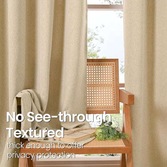 BGment Beige Linen Curtains 63 Inch Length for Bedroom, Boho Natural Burlap Light Filtering Thick Non See Through Window Drapes with Grommet for Living Room Farmhouse, 2 Panels, Each 52 Inch Wide