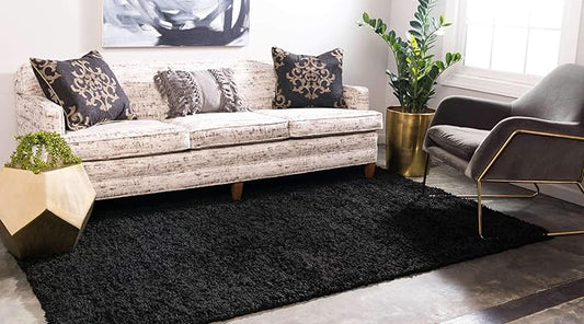 Unique Loom Solid Shag Collection Area Rug (7' 1" x 10' Rectangle, Jet Black)