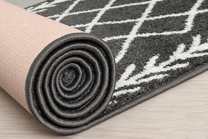 10 Ft Non-Slip Grey Soft Indoor Bohemian Trellis Hallway Kitchen Runner Rug, 2'7" X 10' Washable Carpet - Rubber Backed, Custom Size Floor Mat for Entryway Stairs Bedroom Bathroom