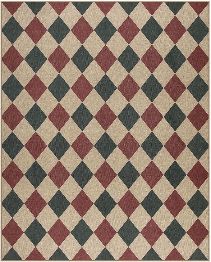 Lahome Christmas Rugs for Living Room, 8x10 Christmas Decorations Red and Green Rug, Checkered Outdoor Non Slip Non Shedding Xmas Decor for Bedroom Dining Room Deck
