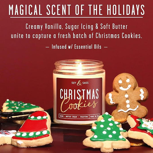 Christmas Cookie Candle, Cookie Candle – ‘Christmas Cookies’ Soy Candles, w/Sugar, Butter & Vanilla - Infused with Essential Oils I Christmas Candles I 9oz, 50Hr, Made in USA