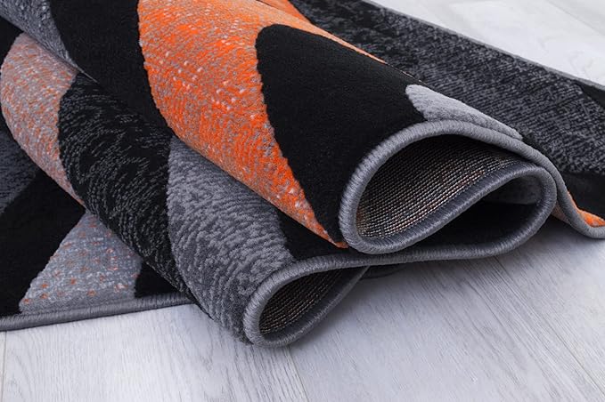 Allstar 8x10 Grey and Gainsboro Grey Modern and Contemporary Rectangular Accent Rug with Orange and Charcoal Grey Wavy Zigzag Design (7' 9" x 9' 8")
