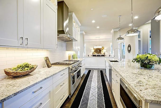 10 Ft Long Black - Grey Kitchen Hallway Runner Rug, Non-Slip Washable 26" X 10' Rubber Backed Carpet, Custom Size Floor Mat for Entryway Stairs Bedroom Bathroom