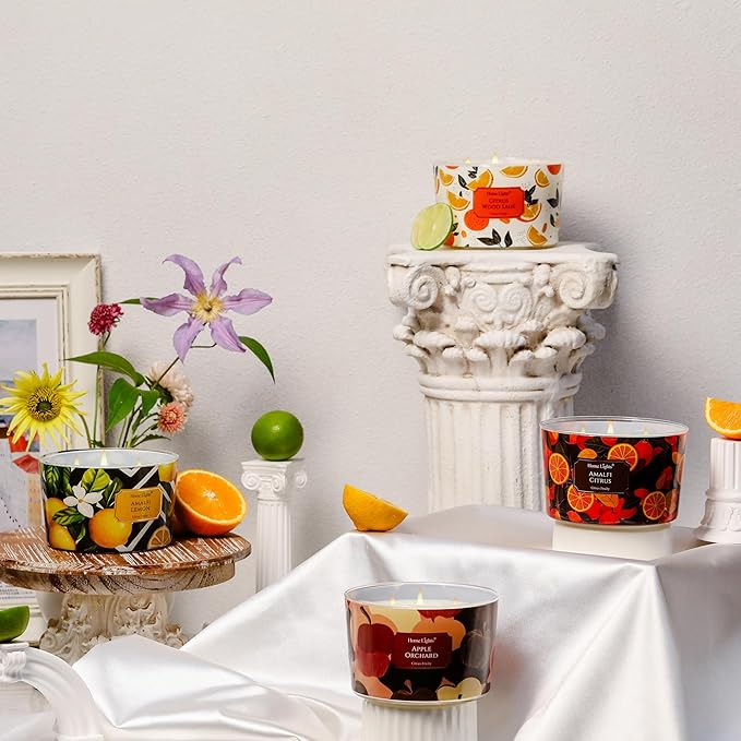 HomeLights Large jar Candle | 4-Wick Long-Lasting Scented Candles, 18oz Natural Soy Wax Candle for Home Scented, Eclectic Mixed Styles Gifts for Women & Men, Amalfi Lemon