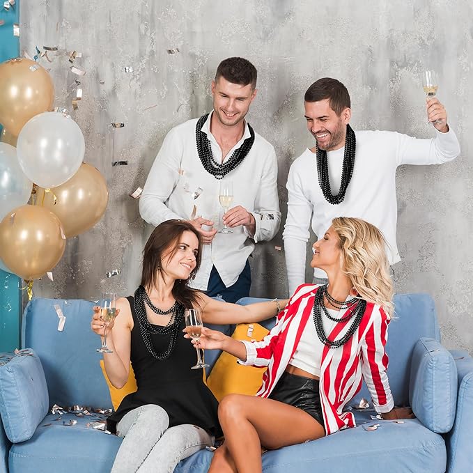 YAXINRUI 120 PCS Black Bead Necklaces, Black Mardi Gras Beads, Halloween Beads Necklaces, New Year Eve Necklace, 33 Inch Black Beaded Necklace for Mardi Gras Christmas Halloween Festive Events