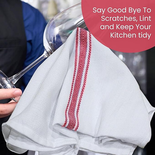 WHITEWRAP Kitchen Dish Towels for Kitchen, Highly Absorbent for Drying and Cleaning, Durable and Soft Tea Towels – 6 Pack, 100% Ring Spun Cotton 15 x 25 Inches – Red