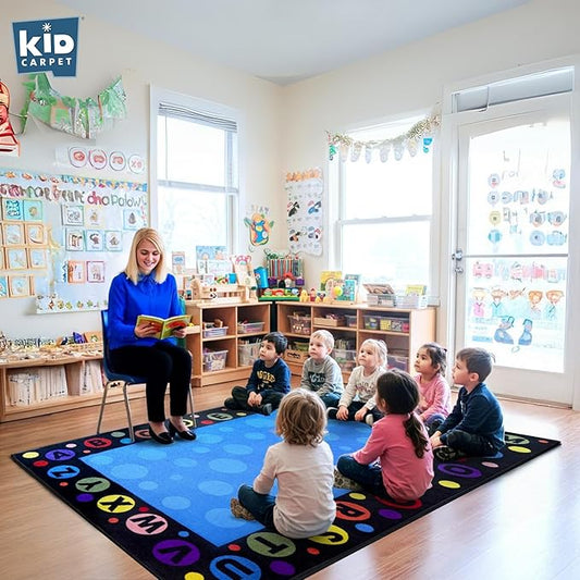 Alphabet Bubbles Classroom Rug 4' x 6' Rectangle, Educational Classroom Rug, Kids Learning Play Mat | Area Rug for Bedroom or Playroom