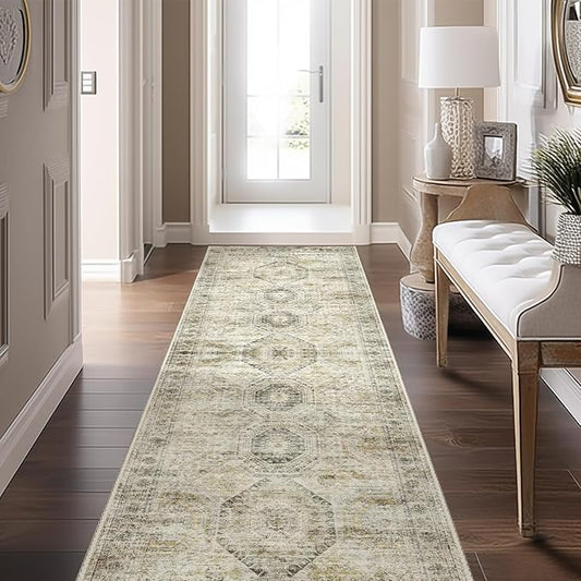 Long Bathroom Rugs Runner - Washable Runner Rugs for Hallway 2x10, Ultra-Thin Soft Kitchen Carpet Runner, Anti Slip Backing Runner Rugs for Entrance, Bedroom, Living Room(2'x10', Grey/Yellow)