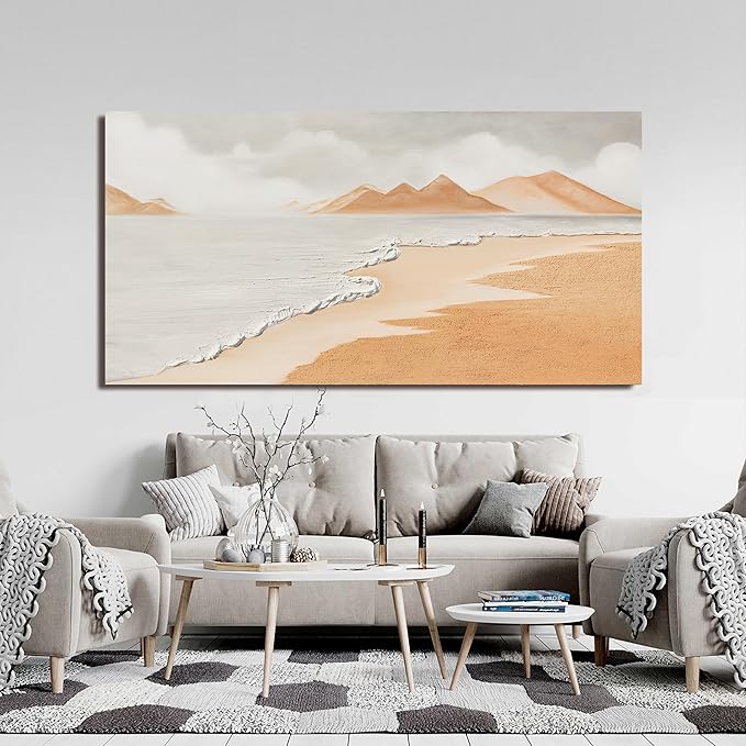 Canvas White Wall Art Decor Abstract Canvas Art Wall Decor Beach Coastal Wall Art Prints Large Modern Wall Art Decorations Oversized Artwork for Walls Bedroom Office Kitchen Wall Decor 29" X 58"