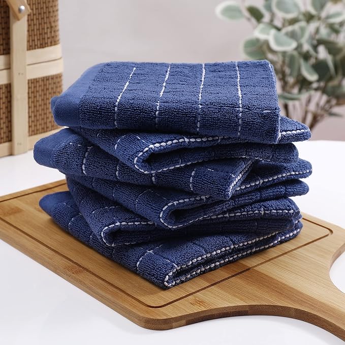 Homaxy 100% Cotton Terry Kitchen Dish Cloths, Ultra Soft and Absorbent Dish Towels for Kitchen, Suitable for Drying and Washing Dishes, 24 Pack, 12 x 12 Inches, Navy Blue