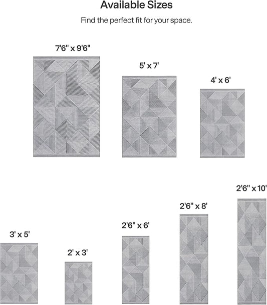 ReaLife Rugs Machine Washable Area Rug Runner - Living Room Bedroom Bathroom Kitchen Entryway Office - Padded Low Pile Stain Resistant Premium - Modern Geometric Contemporary - Miles - Gray 3' x 5'