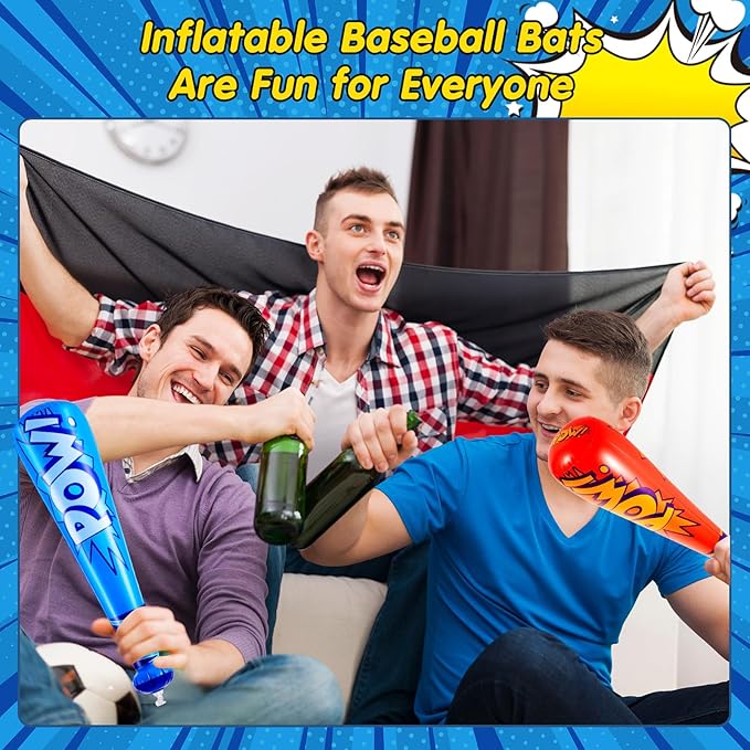 Seematn 12 Pcs Pow Inflatable Baseball Bats 17 Inch Inflatable Blow up Bats for Kids Carnival Game Prizes Bulk Baseball Party Favors Carnival Hero Sports Prizes (Blue,Dark Blue,Pink,Red)