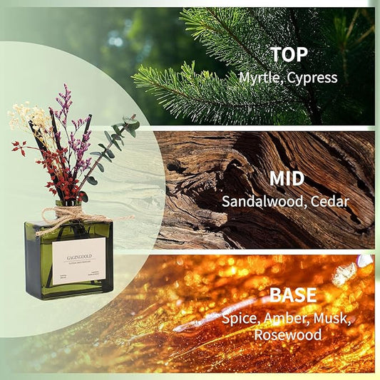 Reed Diffuser, 6.09 oz Sandalwood Scent Diffuser with Sticks & Dried Flowers, 120 Days Long Lasting Reed diffusers for Home, Elegant Fragrance for Bathroom Bedroom Office Decor, Air Fresh