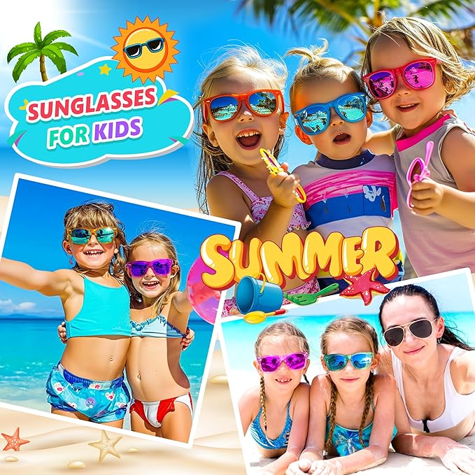 GIFTINBOX Kids Sunglasses Bulk Party Favors , 24Pack Translucent Kids Sunglasses For Boys Girls Age 3-8, Great Gifts for kids, Birthday Party ,Beach, Pool Party Favor