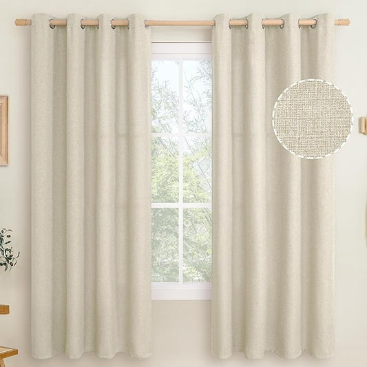 LAMIT Natural Linen Thermal Curtains for Bedroom, 72 inches Grommet Soft Thick Light Reducing Linen Curtains Window Panels for Living Room/Farmhouse, Set of 2 Panels, W52 x L72, Natural Beige