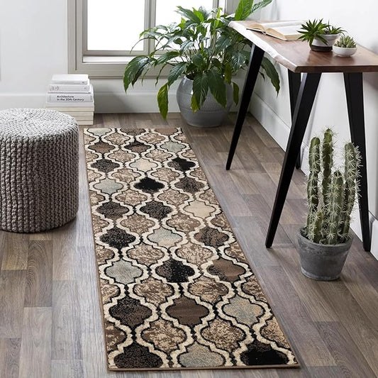Superior Indoor Area Runner, Jute Backed, Perfect for Hallway, Living/Dining Room, Bedroom, Office, Kitchen, Entryway, Modern Geometric Trellis Floor Decor, Viking Collection, 2' 7" x 10', Ivory