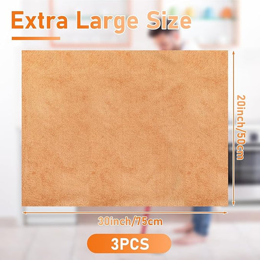 Newwiee 3 Pcs Extra Large Microfiber Cleaning Cloth 30" x 20" Washable Reusable Microfiber Towel Streak Free Lint Free Cloth for Cleaning Home Glass Office Window Bathrooms (Light Green,Blue,Orange)