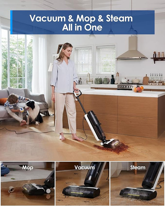 Tineco iFLOOR 5 Steam Corded Wet Dry Vacuum All-in-one, Steam Mop Hardwood Floor Cleaner Great for Sticky Messes, 248℉ High-temp Steam, Self-cleaning with steam
