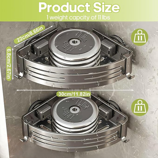 Corner Shower Caddy Suction Cup,Shower Shelves with Hooks,No Drilling Powerful Suction Bathroom Organizers and Storage,Removable Waterproof Rustproof Shower Bathroom Accessories Decor(Grey 2Pack)