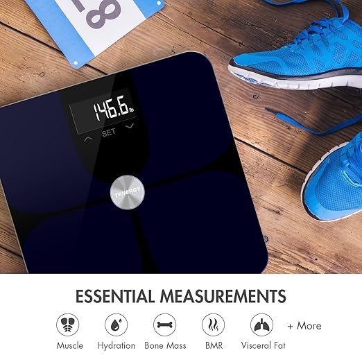 Tenergy Vitalis Body Fat Scale, High Precision BMI Scale, Wireless Bluetooth Body Scale with Large Display, Digital Weight Scale Max Weight 400 LBS, Compatible w/iOS/Android