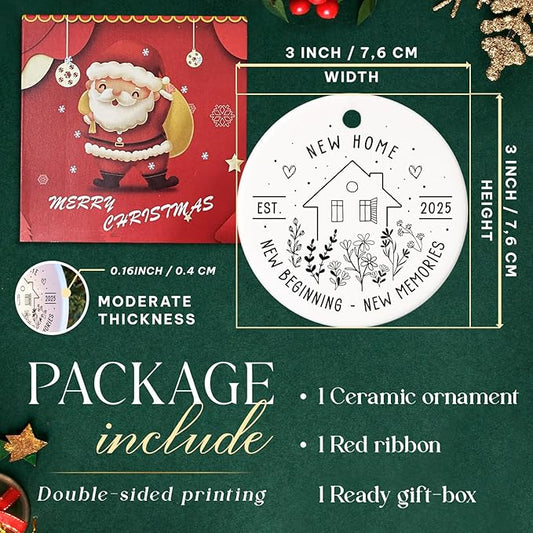 New Home Ornament 2025 - House Warming Gifts - New House Gift Ideas - New Home Christmas Ornament - Gift for New Homeowner, Couple, Women, Men - Ceramic Ornaments