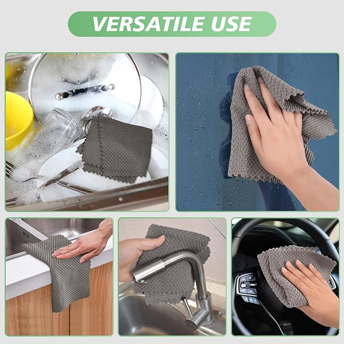 SINLAND Microfiber Dish Cloth for Washing Dishes Rags Best Kitchen Washcloth Cleaning Cloths with Poly Scour Side Popcorn Texture 12Inchx12Inch 10 Pack Grey
