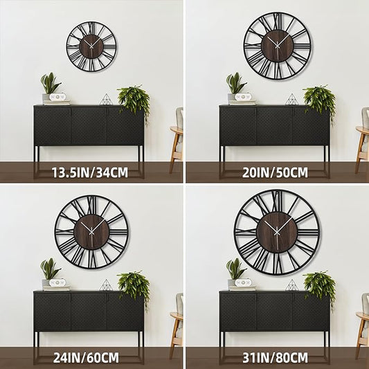 Large Wall Clock for Living Room Decor, 16 Inch Non Ticking Silent, Battery Operated Modern Vintage Oversized Wall Clock for Bedroom Kitchen
