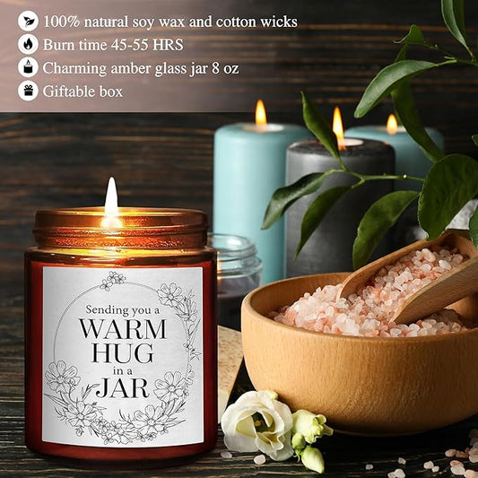 Sending You Warm Hug in a Jar Candle - Friendship Gifts for Women Men Best Friend - Relaxing Gift for Her Him - Natural Soy Candle for Home - Sea Salt Jasmine Scented Candles for Stress Relief