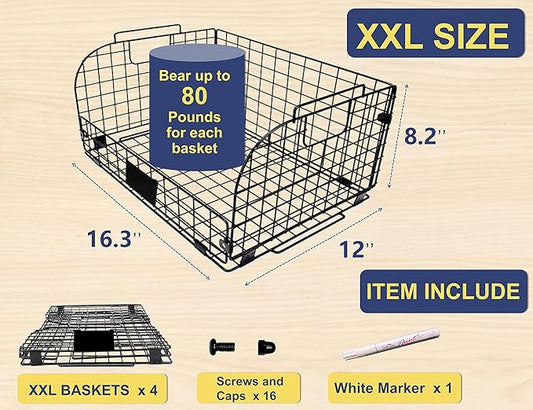 4 PACK XXL Stackable Wire Baskets for Storage Pantry,Fruit Basket For Kitchen Cabinet 16.3''x12''x8.2'' Metal Baskets For Organizing,Vegetable Fruit Snack Chips Onion Potato Cans Organization