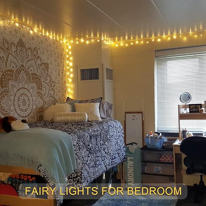 JMEXSUSS 2 Pack Fairy Lights Battery Operated with Remote, Total 200 LED 66ft Battery Powered Christmas Lights, 8 Modes Twinkle String Lights for Bedroom, Indoor Christmas Tree Decor, Warm White