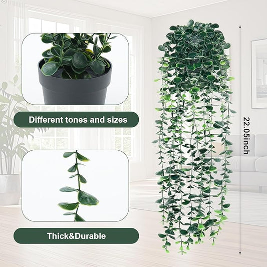 Artificial Hanging Eucalyptus Plants,Fake Plants Eucalyptus Small Decor Faux Hanging Vine Plants Wall Greenery for New Home Decoration,for Floating Shelf Indoor Outdoor Pack of 2