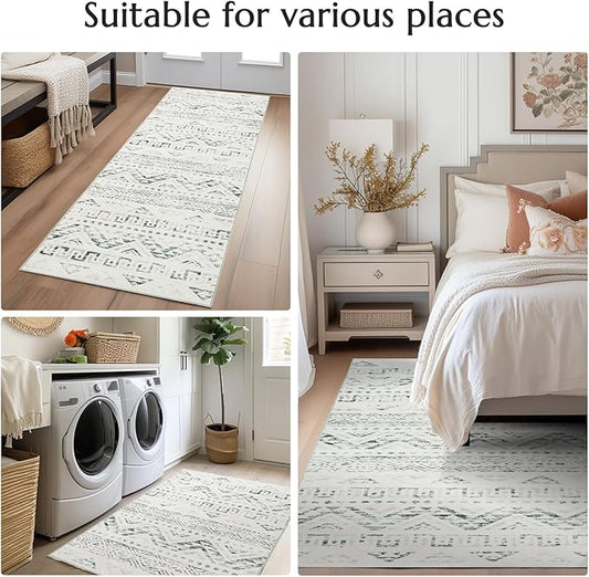 jinchan Boho Runner Rug 2x5 - Moroccan Machine Washable Non-Slip Bohemian Diamond Low-Pile Soft Runner Rug for Entryway Hallway Kitchen Bedroom Laundry Room (2‘x5', Charcoal)