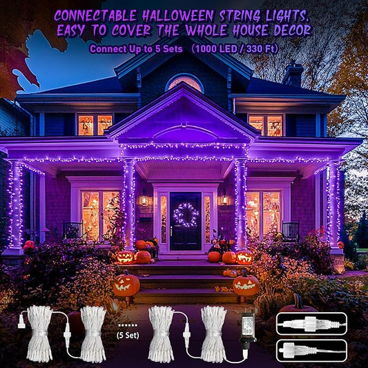 JMEXSUSS Purple Halloween Lights Clear Wire, 66ft 200 LED Purple String Christmas Lights Indoor Outdoor Waterproof Plug in for Tree Bedroom Indoor Party Halloween Decorations