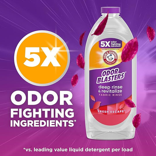 ARM & HAMMER Odor Blasters Deep Rinse and Revitalize Fabric Rinse, Laundry Additive, Eliminates Sweat and Musty Odors, Fresh Escape Scent, 50 fl oz
