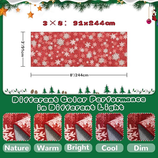 3x8 Runner Rug Non Slip for Hallway, Washable Christmas Rugs for Living Room, Ultra-Thin Snowflake Bathroom Rug Runner, Soft Red and White Christmas Decor Indoor(3'x8', Red/White)