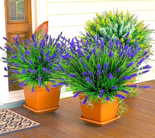 Artificial Plants Outdoor, 22 Pcs Fake Flowers UV Resistant Outdoor Lavender Artificial Flowers, Plastic Faux Plants Greenery Shrubs for Home Porch Garden Yard Window Box
