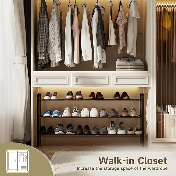 3-Tier Metal Shoe Rack, Free Standing Shoe Storage Rack for Entryway, Closet and Hallway (Black, 3-Tier-Long)