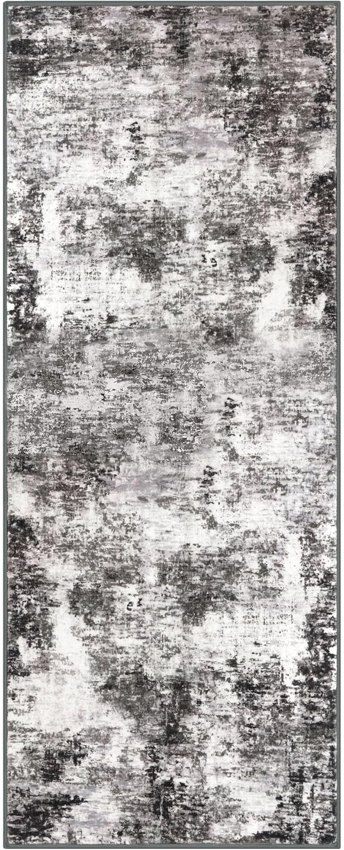 Modern Abstract Runner Rug 2x5, Grey Black Washable Kitchen Runner Entryway Rug Mat Non-Slip Soft Hallway Rug Runner Thin Print Faux Wool Carpet for Bedroom Laundry Room Indoor