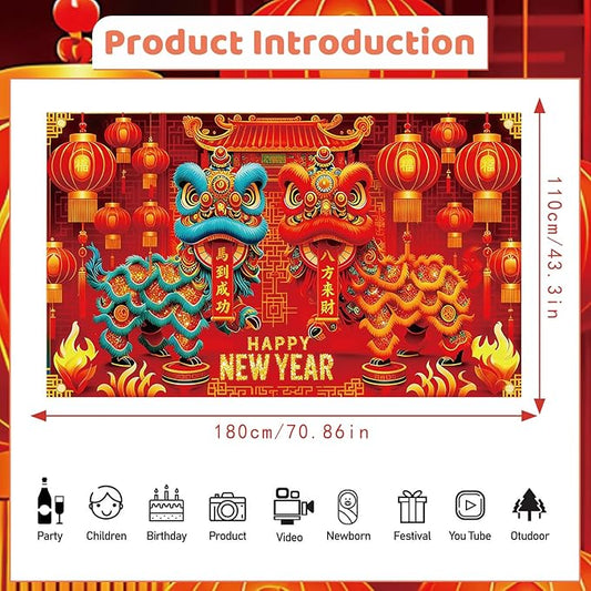 Chinese New Year Decorations 2026, 71x43 Inch Year of The Horse 2026 Banners Backdrops Party Decoration, Lunar New Year Backdrop Chinoiserie Decor for Spring Festival