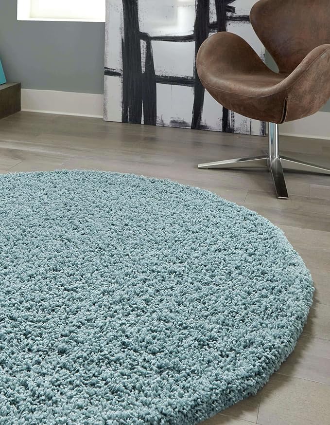 Unique Loom Solid Shag Collection Area Rug (4' 1" Round, Light Slate Blue)