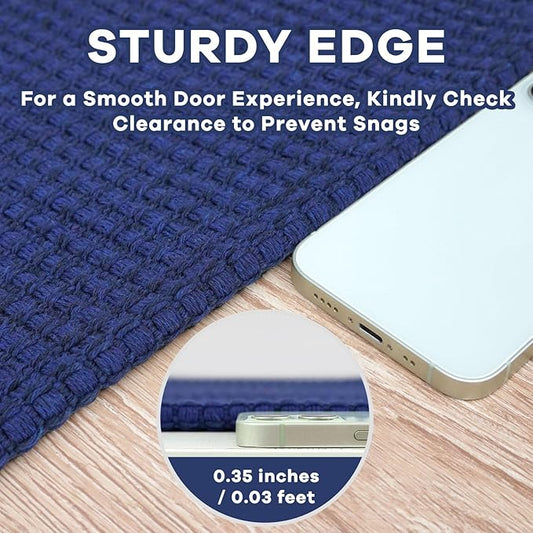 EARTHALL Woven Runner Rug 2.6x8 Ft Washable Runners for Hallways Wide Non Slip Rubber Backed Kitchen Runner Braided Indoor Floor Carpet for Entryway Hallway Kitchen Bedroom, Royal Blue/Navy