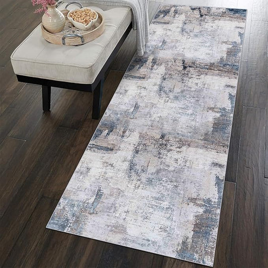vivorug Runner Rug 2'x7' Machine Washable Non-Slip Runners for Hallways Kitchen Entryway Laundry Room Modern Abstract Carpet Hallway Runner Grey/Navy