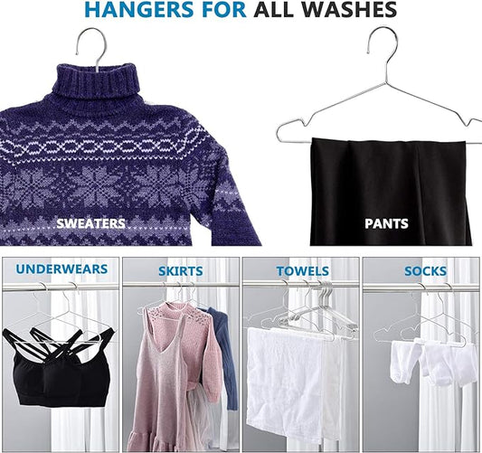 Fayleeko Stainless Steel Wire Coat Hangers - Heavy Duty, Ultra Thin, Space Saving (10 pack, 17.7 Inch)