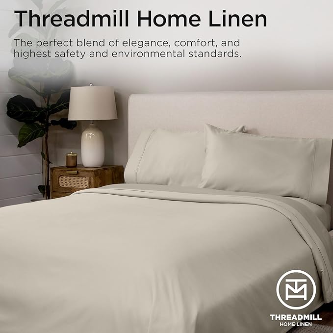 Threadmill Queen Sheet Set | 600 Thread Count Queen Bed Sheets for Queen Mattress with 16” Deep Pocket | Sateen Weave 4-Piece Bedding Set with Cooling Effect | Taupe