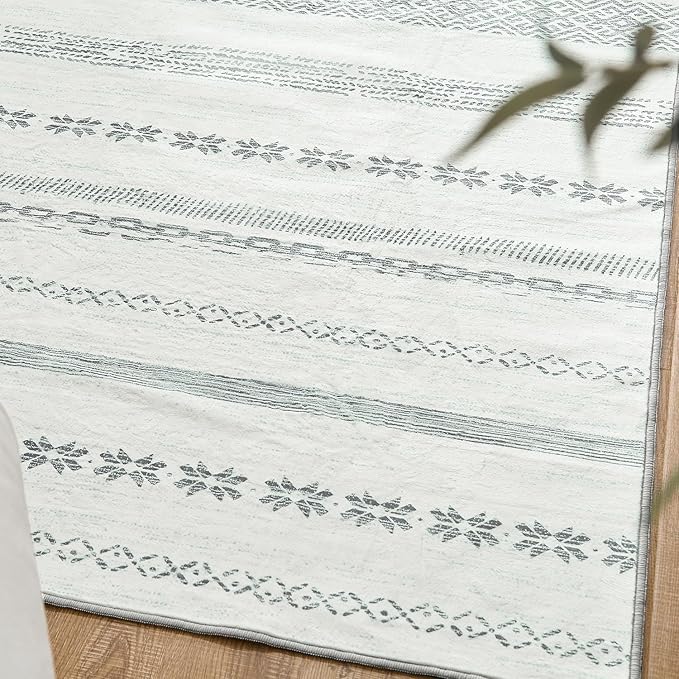 jinchan Moroccan Boho Runner Rug 2x6 - Machine Washable Non-Slip Low-Pile Soft Bohemian Runner Rug for Entryway Hallway Kitchen Bedroom Laundry Room (2‘x6', Grey)