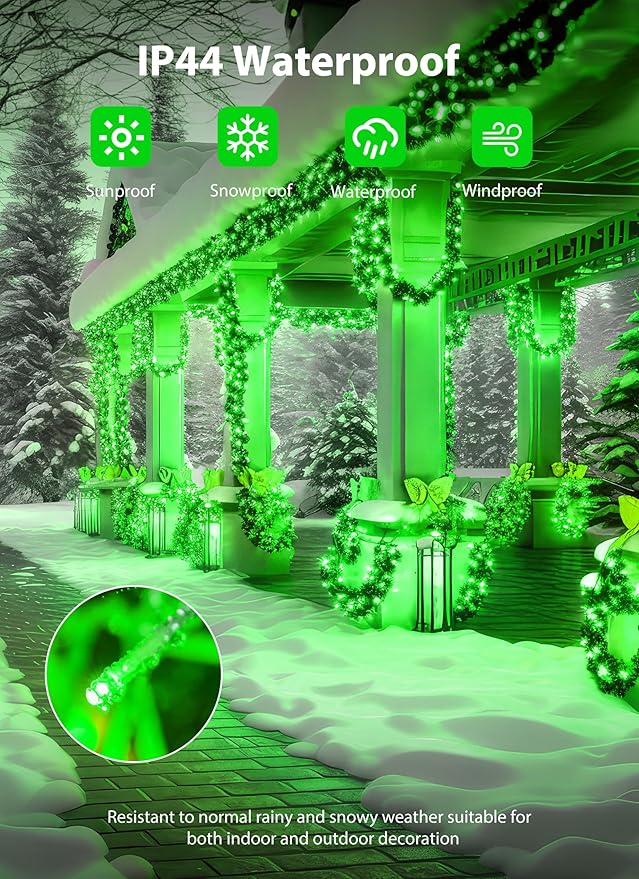 Minetom Christmas Lights - Outdoor Cluster Lights with 10 Ft String, 200 LED, Waterproof, 12 Modes Timer for Xmas Tree, Party - Green