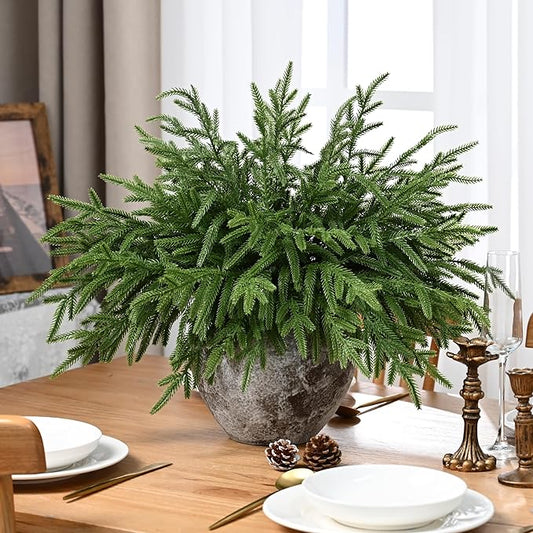 Waipfaru Christmas 12 Pcs Norfolk Pine Stems, 18 Inch Real Touch Artificial Norfolk Pine Branches, Christmas Greenery for DIY Cedar Garland, Indoor & Outdoor Xmas Holiday Home Decor